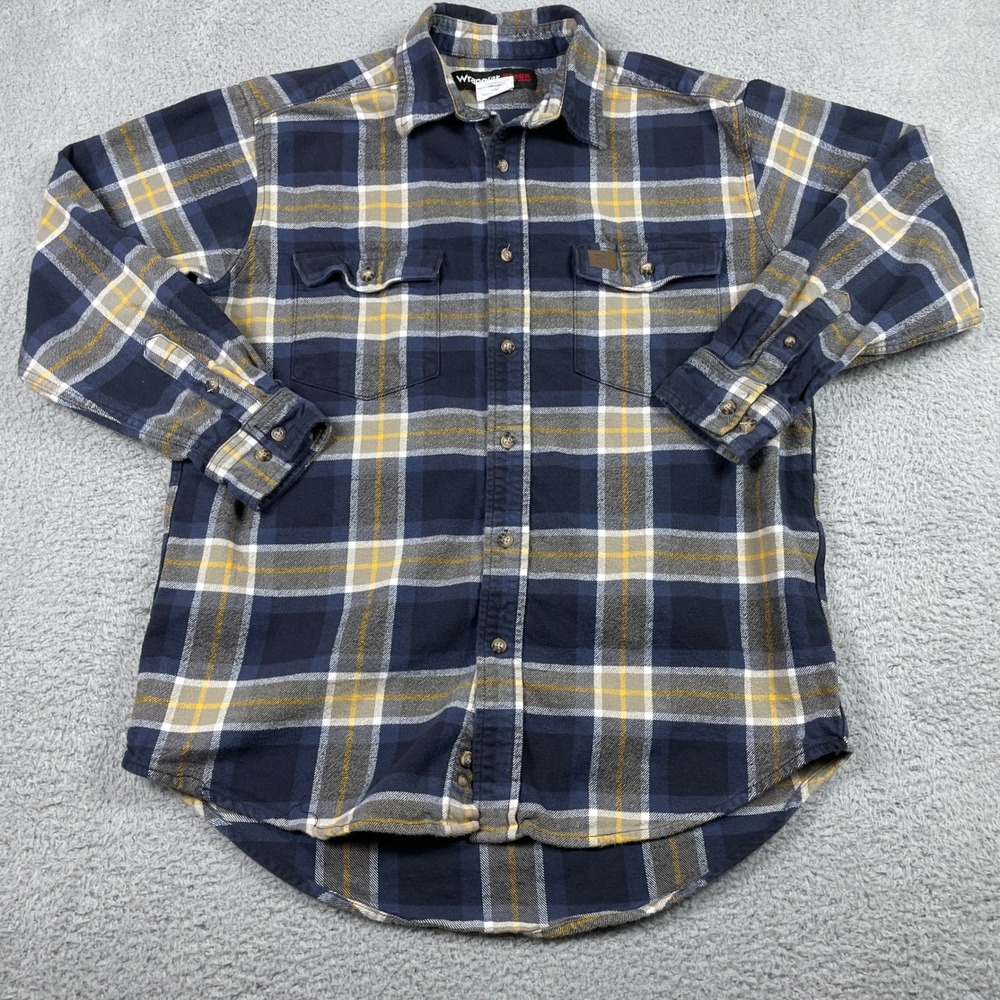 Wrangler Riggs Workwear Flannel Shirt Mens Large Blue Plaid Long Sleeve‎ Cotton